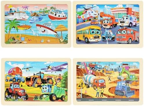 Wooden Puzzles for Kids Ages 4-6, 24 Piece Vehicle Car Construction Jigsaw Puzzles 4 Packs, Preschool Toddlers Learning Activity Puzzles Toys for Boys Girls 3 4 5 6 Years Old - Image 5