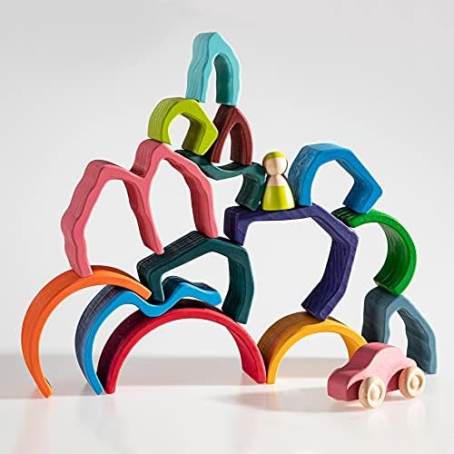 Wooden Rainbow Stacking Toy, Water Wave Elements Wooden Stacker, Various Shapes Nesting Stacking Blocks, Waldorf & Montessori Open-Ended Education Toy for Kids/Toddlers - Image 6