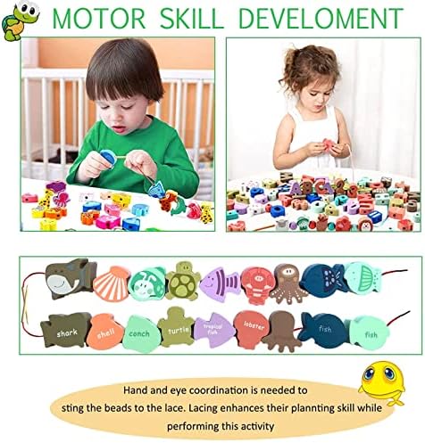 Educational Wooden Threading Beads Toys for Toddlers,47 PCS Stringing Animals Ocean Farm Preschool Lacing Beads,Montessori Toys for Kids 3 4 5 6 Year Old Boys Girls… - Image 3