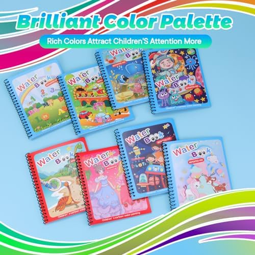 8 Pack Reusable Water Coloring Books for Toddlers, Paint with Water Books,Mess-Free Coloring Book, Portable Educational Doodle Drawing Toy, Improving Children's Imagination, Color Perception - Image 2