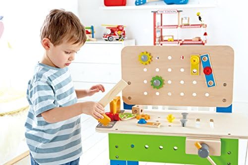 Award Winning Hape Master Workbench Kid's Wooden Toolbench Pretend Builder Set, Multicolor (E3000) - Image 3