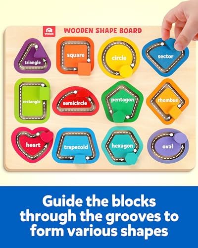 Coogam Wooden Color Shape Puzzle Board for Toddlers, Movable Sorting and Stacking Montessori Peg Board Matching Game Activities, Fine Motor Educational Learning Toys for Kids 3 4 5 Year Old - Image 2