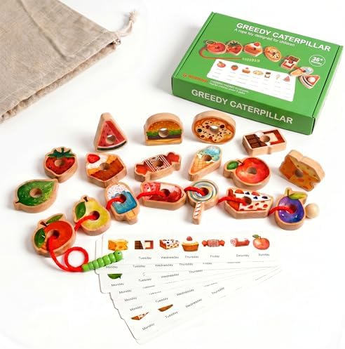 Wooden Caterpillar Lacing Toy, Fine Motor Skills Toy for Toddlers by Unknown