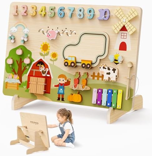 BlueWood Wooden Busy Board for 18+ Months, Activity Center for Toddlers by BlueWood