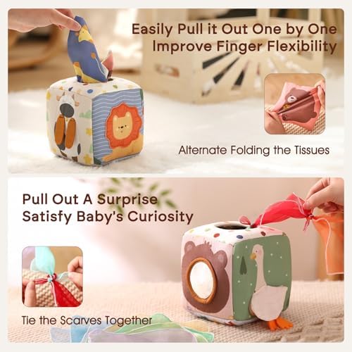 Youuys Baby Tissue Box Toy for Babies 6-12 Months, Montessori Sensory Toys for 1 Year Old Boy, Infant Toy with Crinkle Tissues & Fine Motor, for 6 9 12 18 Months Old Kids 1st Birthday - Image 4