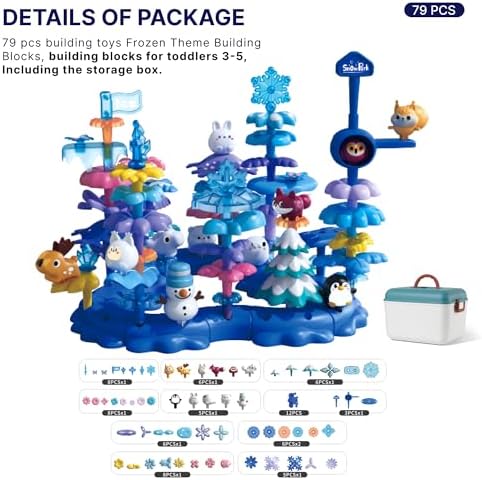 ICY World Building Toys for Girls & Boys Age 3-5+, 79 PCs Large Block Arctic Animals Set with 10 Figures (Snowman, Penguin, Bear), Creative STEM Learning Gift for Kids (ICY-World-L2 - Image 5