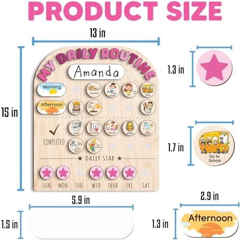 Wooden Daily Routine for Kids, Chore Chart for Toddler, Daily Responsibilities for Kids, Visual Schedule, Morning Bedtime Routine for Girls - Image 4