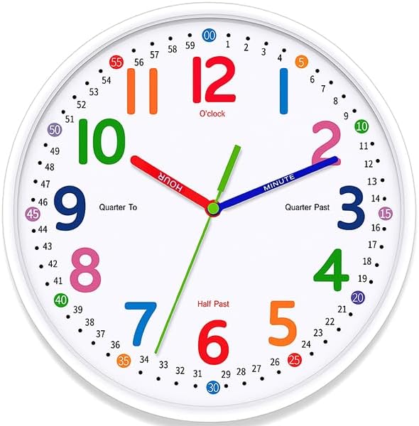 Kids Wall Clock: Telling Time Teaching Wall Clocks Silent Non-Ticking Clocks Battery Operated, Rustic Farmhouse Modern Clock Decorative for Kitchen Living Room Bedroom (10 Inch) by Lantoo