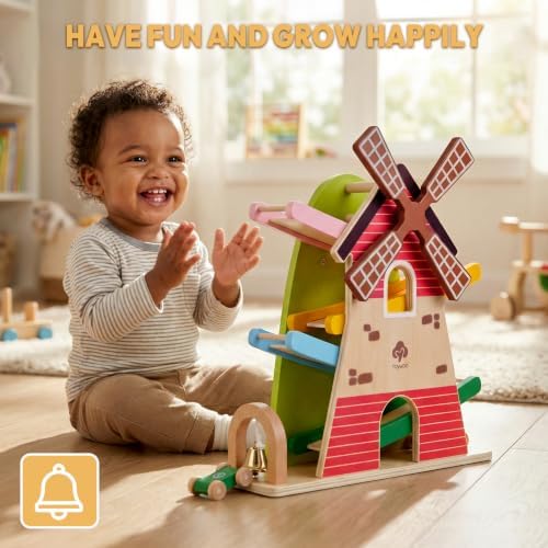 Wooden Car Ramp Toy with Windmill - Montessori Toys for 18+ Months, 4 Level Sliding Track with 4 Mini Cars & Bell, Toddler Educational Toys for Boys Girls, Ideal Birthday/Easter/New Year Gift - Image 6