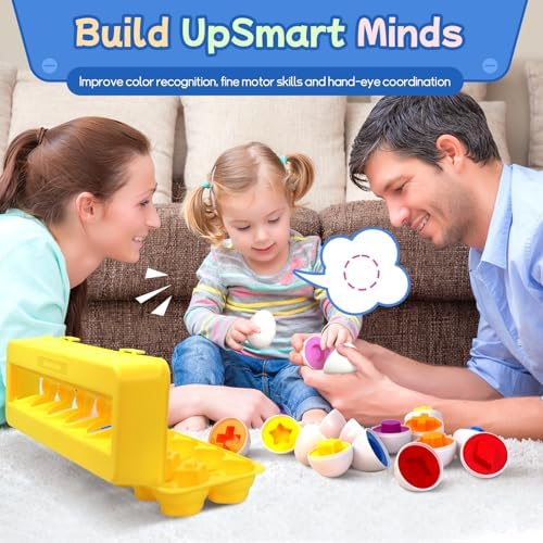 Tinabless Matching Eggs Toys 12 pcs Set Color & Shape Recognition Sorter Puzzle for Toddlers, Christmas Easter Travel Game Early Learning Educational Gift for Year Old Kids - Image 4