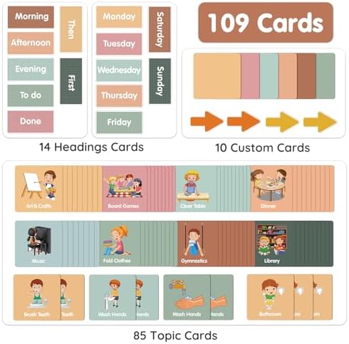 Large Visual Schedule for Kids Chore Reward Chart,Bedtime Routine Chart for Toddlers,Double Side Schedule Board with 109 Cards for Home School Planner,Autism Learning Materials (White) - Image 4