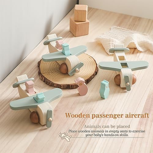 ibwaae Wooden Airplane Toys, Air Transport Vehicles Play Set, Wooden Pull Games, Learning Gift Montessori Toy for Baby Toddler Boys Girls - Image 5
