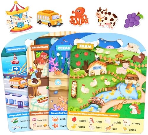 JoyCat Reusable Sticker Book Set, 4-Pack, 120+ Stickers, Kids Travel Toys by JOYCAT