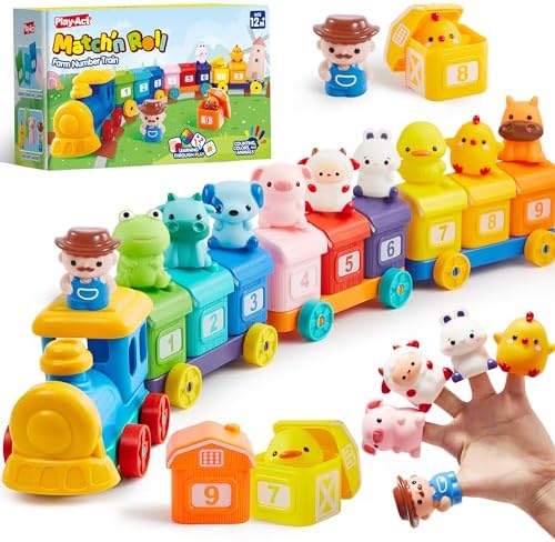 Play-Act Learning Toys for 1 2 3 Years Old, Counting, Matching & Sorting Montessori Learning Farm Train Including 9 Farm Animals, Birthday Gift for Baby Boys Girls by JOYIN