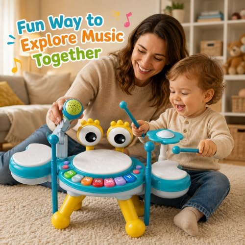 Kids Drum Set for Toddlers 1-3, Baby Drum Set Musical Toys with Light Up Microphone & 2 Sticks, Musical Instruments Montessori Learning Toys for 1 Year Old, Birthday Gift for Boys Girls - Image 6