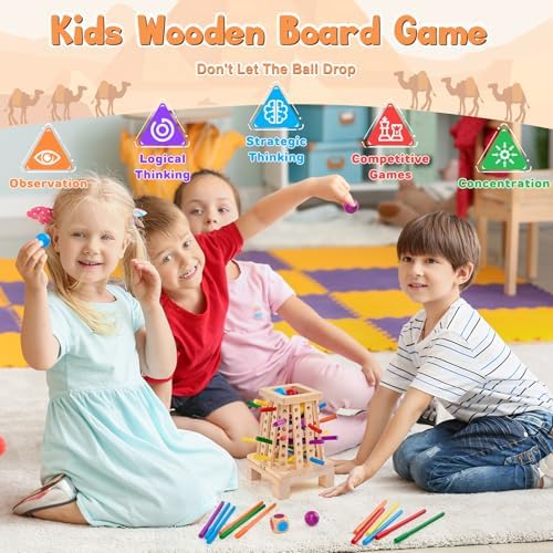 Montessori Board Game for Kids 4-6, Pyramid Wooden Sticks Dice Game - Image 2