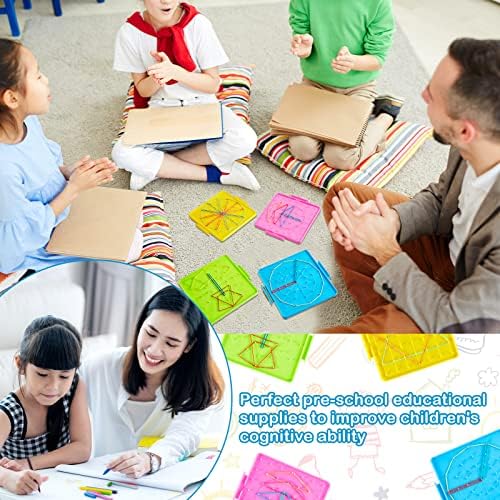 Deekin 12 Pcs Double Sided Geoboard Mathematical Kids Geoboards with Rubber Bands Math Manipulatives Toy for Geometry, 6.9 x 6.3 Inches Classroom Back to School - Image 4