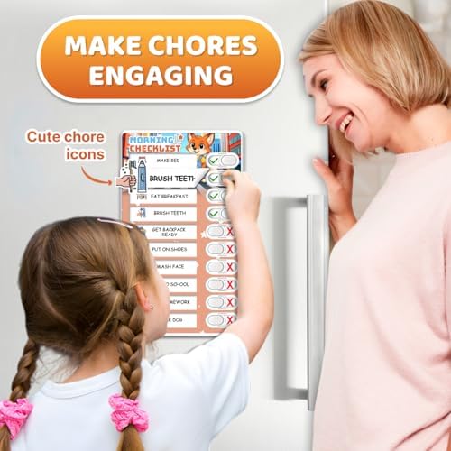 2 in 1 Upgraded Slider Bedtime/Morning Routine Chart for Kids Toddlers, Dry Erase Chore Chart for 2 Kids, Magnetic Visual Schedule for Kid - Image 3