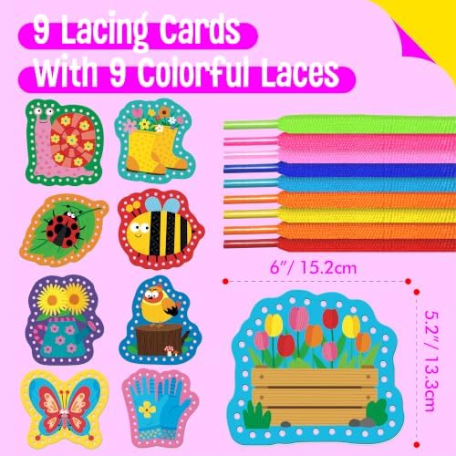 Kids Lacing Cards, 9 PCS Double-sided Garden-themed S Cards with 9 Laces - Image 2