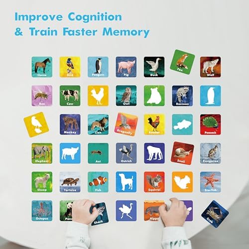 Hebayy 108 PCS Memory Matching Game, 72 Animal Cards & 36 Shadow Cards Matching Cards 36 Pairs Real Animal for Toddlers, Preschool, Kids 4 5 6 Years Old (2” x 2”) - Image 6