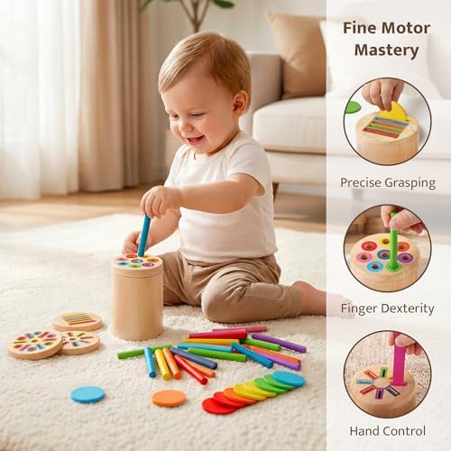 Wooden Montessori Toys for 1, 2,3 Year Old: 4 in 1 Fine Motor Skills, Learning Color Matching Sorting Sensory - Easter Basket Stuffer for Toddler Boy Girls - 18 Month - Image 5