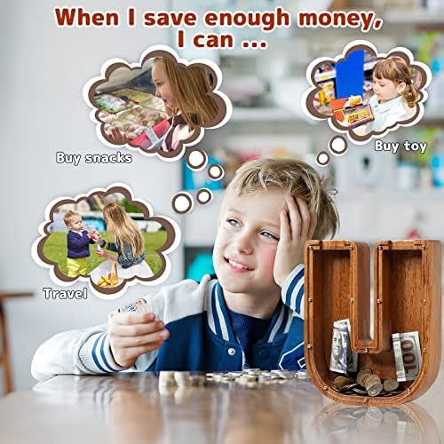 Personalized 12" Extra Large Wooden Letter Piggy Bank for Kids Boys Girls, (Laser Engraved Name) Custom Initial Letter Shape Piggy Bank, Alphabet Coin Bank Grandchildren Birthday - Image 5