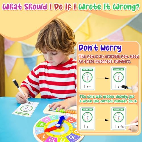 Wooden Teaching Clocks for Kids, Analog Clock Time Learning Activity Toy - Image 6