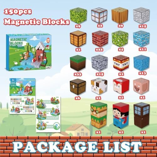 Magnetic Building Blocks for Kids - 150pcs Magnetic Cubes Tiles, STEM Montessori Educational Construction Toys for Toddlers Boys & Girls Ages 3-4, 5-10 Year Olds Christmas Birthday Gifts Stacking Toy - Image 2