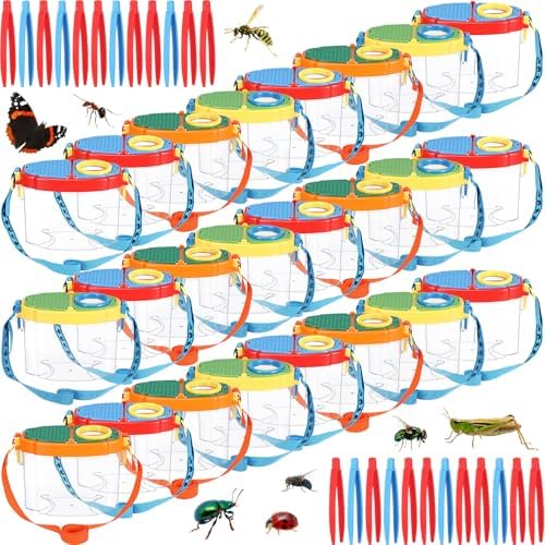 Halloscume 24 Pcs Bug Catchers for Kids Collection Viewer for Kids Critter Insect Cage Bug Tweezer Magnifying Insect Box Magnifier Container Butterfly Catcher Cage, Science Nature Exploration Tools by Halloscume