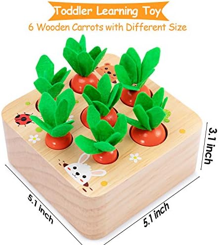 Montessori Toys Baby Easter Toys for Toddlers 1-3 Years Old, Educational Wooden Carrot Toys Shape Size Sorting Matching Puzzle, Great Baby Easter Gifts Birthday Gift Toy - Image 2