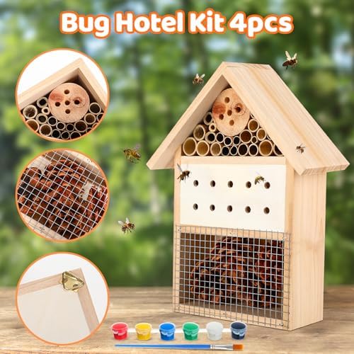 Leinuosen 4 Set Bug Hotel Kit, DIY Cedar Insect House for Bee Ladybug - Image 2