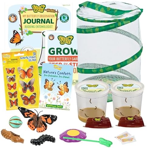 Insect Lore Butterfly Garden Kit with Live Caterpillars – Grow 10 Painted Lady Butterflies - STEM Learning Activity, Habitat with Journal, Stickers, Seeds & Figurines - As Seen on TV by InsectLore