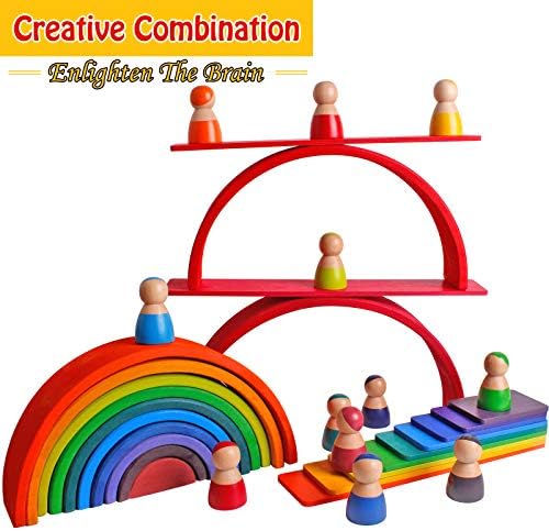 Dinhon 11 PCS Wooden Rainbow Board Oversized Stacking Game Jigsaw Puzzle Building Blocks Boys and Girls Gifts - Image 5