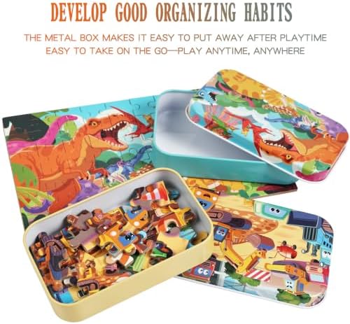 Puzzles for Kids Ages 4-8, 60 Pieces Puzzles for Kids Ages 3-5 in a Metal Box Girls and Boys Learning Educational Jigsaw Puzzle Toys Gifts - Image 4
