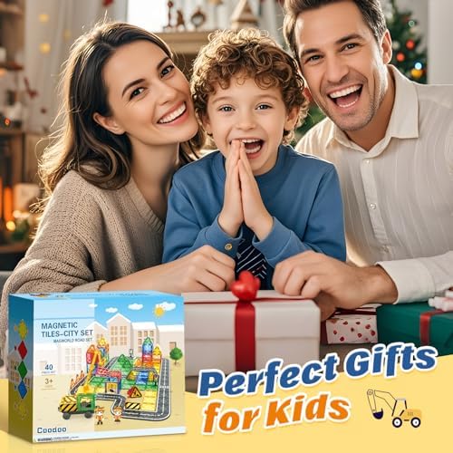 Kids Games Magnetic Tiles Road Set with Extendable Crane Magnetic Blocks - Image 6