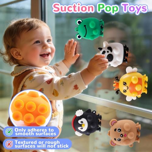 ChildFun 6 PCS Animal Suction Popper Sensory Toys, Travel Toys for Airplane & Car Activities, Silicone Pop Fidget Toys for Kids, Birthday Gifts for Girls & Boys - Image 6