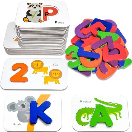 Gojmzo ABC Alphabet Flash Cards, Wooden Letters Number Alphabet Blocks Toys by Gojmzo