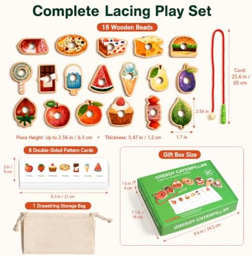 Wooden Lacing Caterpillar Threading Toy Beads Sequencing Set,Gift for 2yrs+ - Image 6