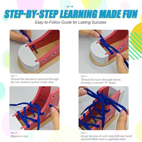 Learn to Tie Shoes for Kids, Wooden Lacing Sneaker Toy,Montessori Educational Toy for Toddlers Ages 4-8 - Image 6
