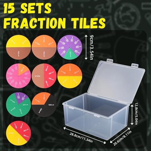 Sayglossy 15 Sets Fraction Circles Fraction Manipulatives for Preschool Elementary School Educational Math Learning Manipulatives for Teacher Bulk with Storage Box - Image 2