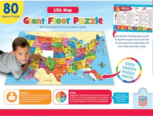 MasterPieces Floor Puzzle - Jumbo Size 80 Piece Jigsaw Puzzle for Kids - USA Map Shaped Puzzle - 3ftx2ft - Image 3