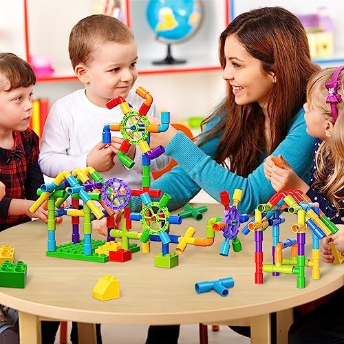 burgkidz STEM Tube Building Set: 188 Pcs Build Cars w/Wheels & Tub - Image 2