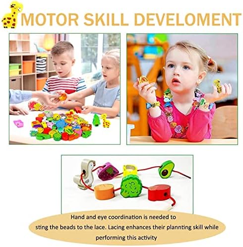 46 PCS Montessori Wooden Lacing Beads Toys for Toddlers,Educational Stringing Animals Fruits Farm Threading Beads Preschool Learning Toys for Kids 3 4 5 6 Year Old Boys Girls… - Image 5