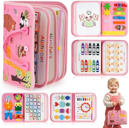 HumorPlay Busy Board Montessori Toys for 1,2,3 Year Old Girl Gifts, Sensory Educational Busy Book for Toddlers 1-3 Age, Christmas Birthday Gift for 1-2 Year Old Girl Toys by HumorPlay