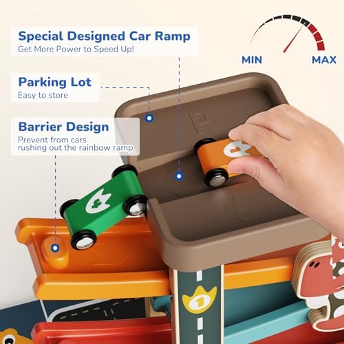 Montessori Car Ramp Toy for Children 18m+ Wooden Dinosaur Race Cars Track - Image 5