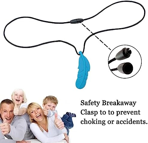 Sensory Chew Necklace for Kids, Boys and Girls, 5 Pack Silicone Feather Chewy Necklaces for Autism, ADHD, Chewing, Oral Motor Chewable Pendant for Mild Chewers - Image 3