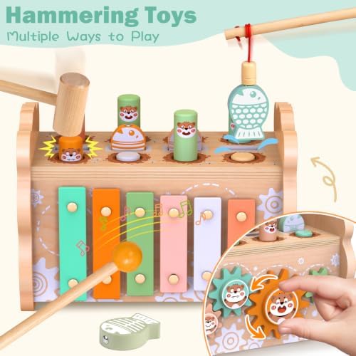 Weilim Montessori Toys for 1 Year Old, 3-in-1 Wooden Hammering & Ramp Toy - Image 3