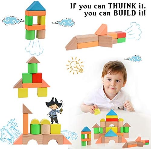 Migargle Large Wooden Building Blocks Set - Educational Preschool Stacking Toys with Storage Bag, Toddler Gifts for Boys Girls Ages 3+ - Image 3