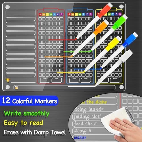 PigPotParty Acrylic Magnetic Chore Chart for Multiple Kids, Large 16x12 in - Image 2
