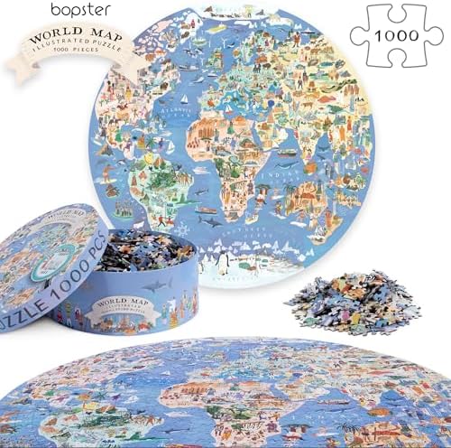 bopster 1000-PieceRound World Map Jigsaw Puzzle for Adults & Teens | Illustrated Globe Design | Premium 1000pc Puzzle | Giftable Family Activity - Image 2